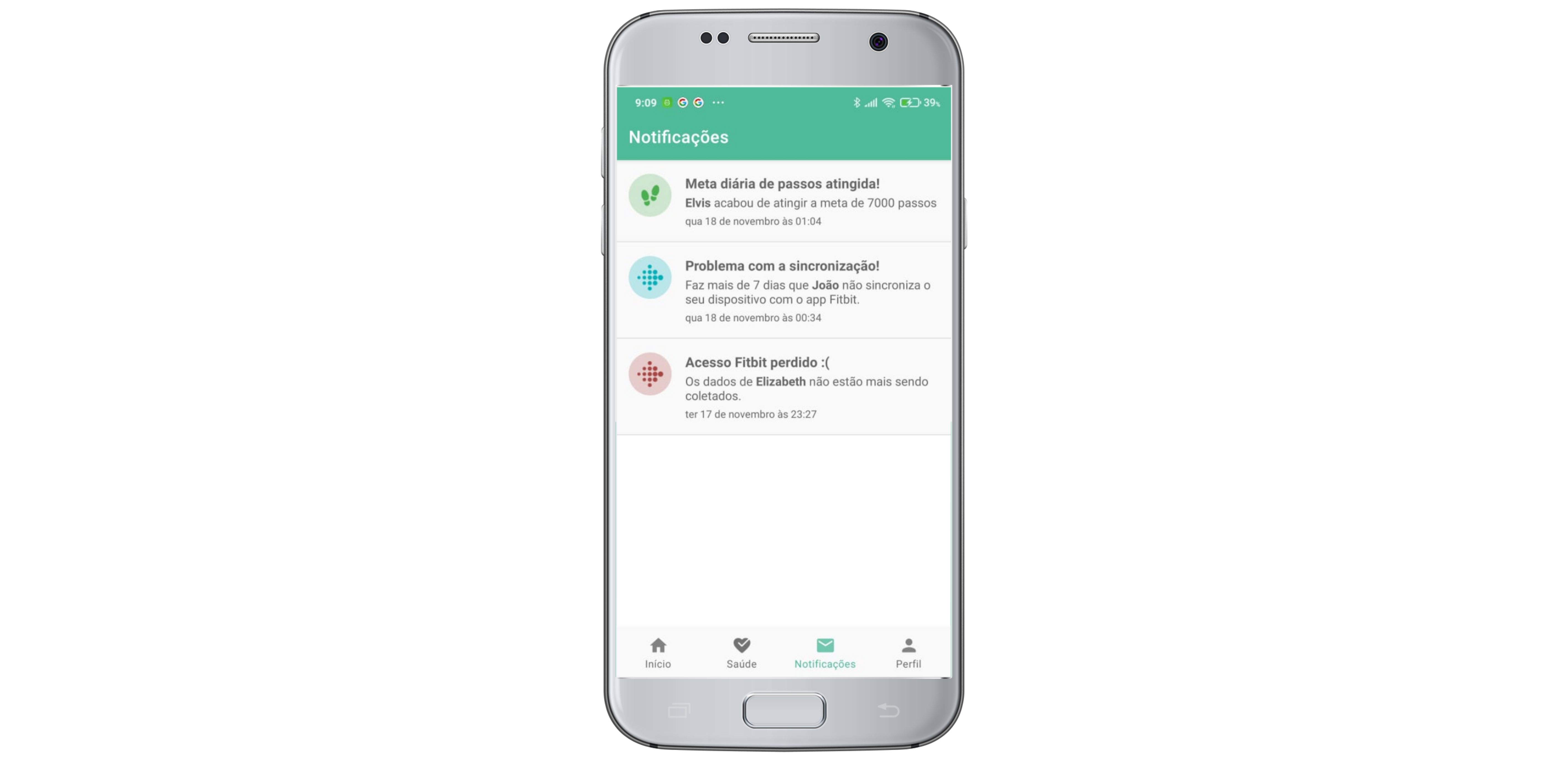 Notificações no aplicativo